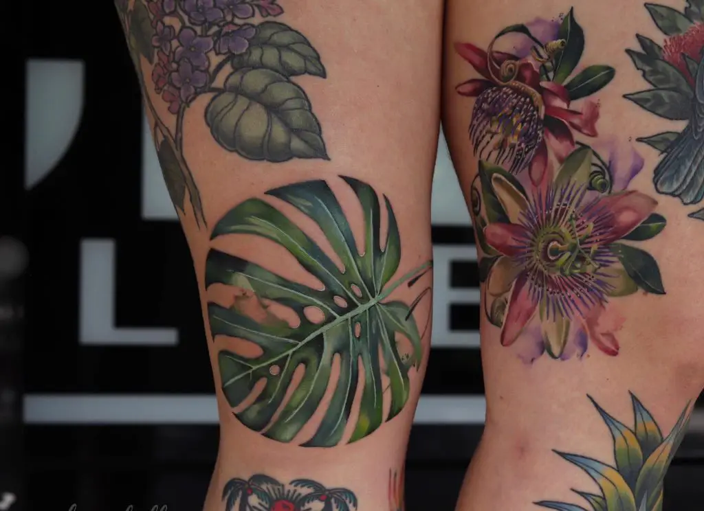 Monstera and Flowers Tattoo