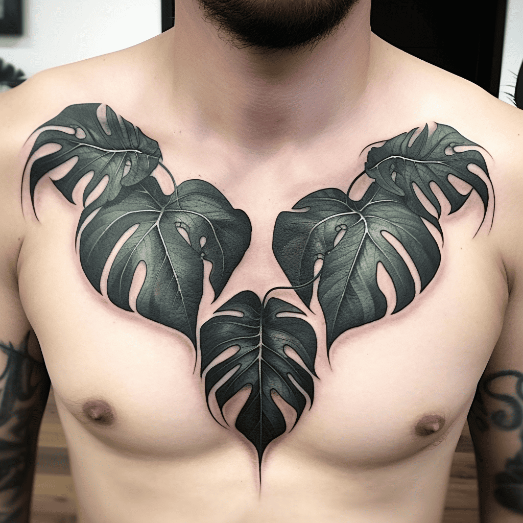 Monstera Chest Tattoo