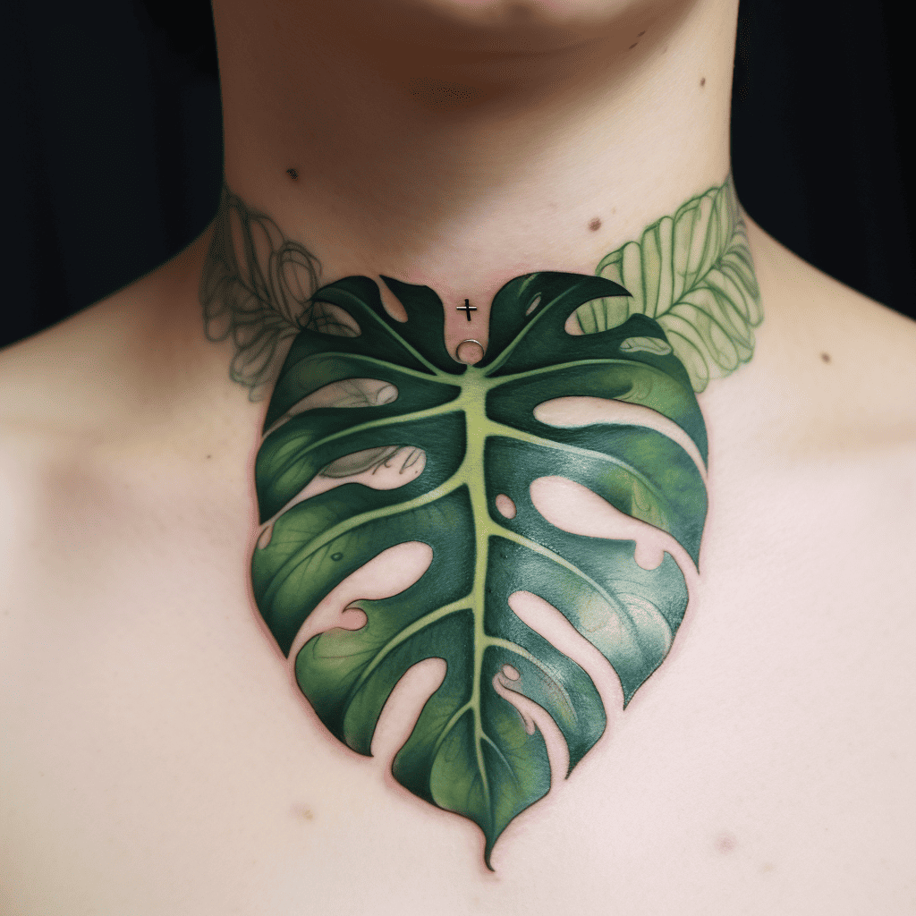 Monstera Neck Tattoo