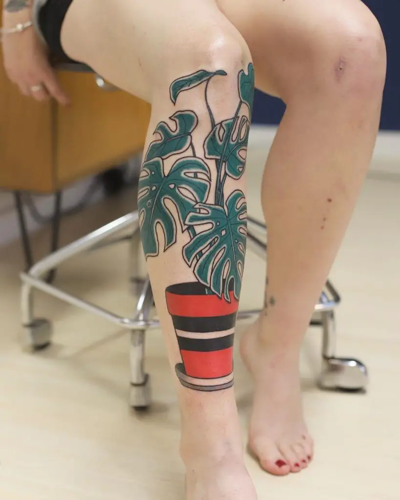 Full Leg Monstera Tattoo