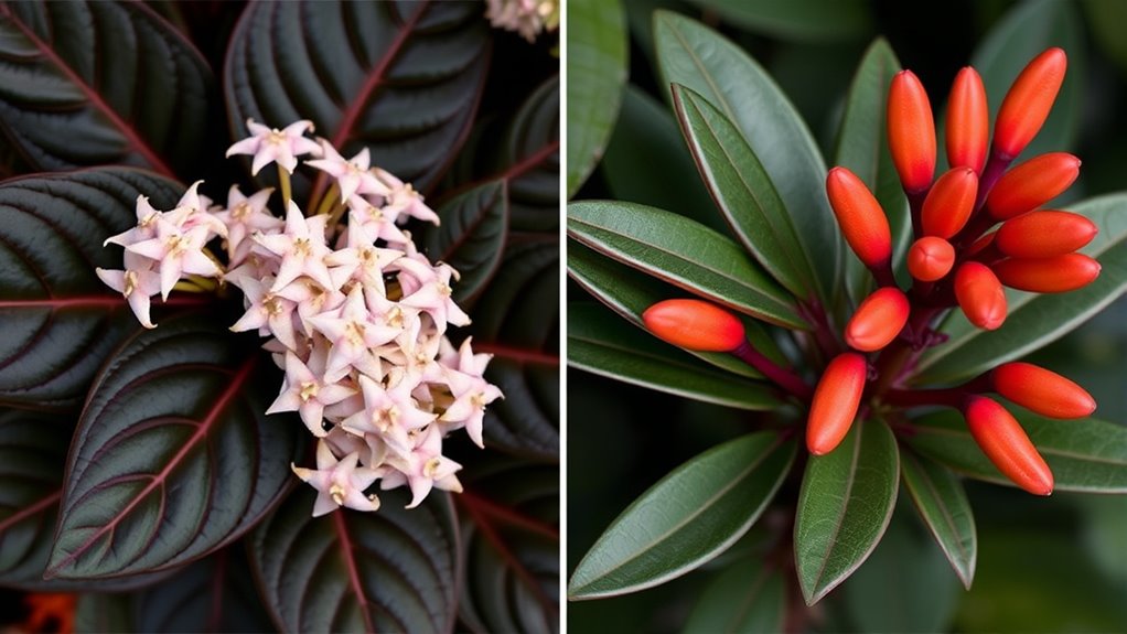 leaf shape and flower color