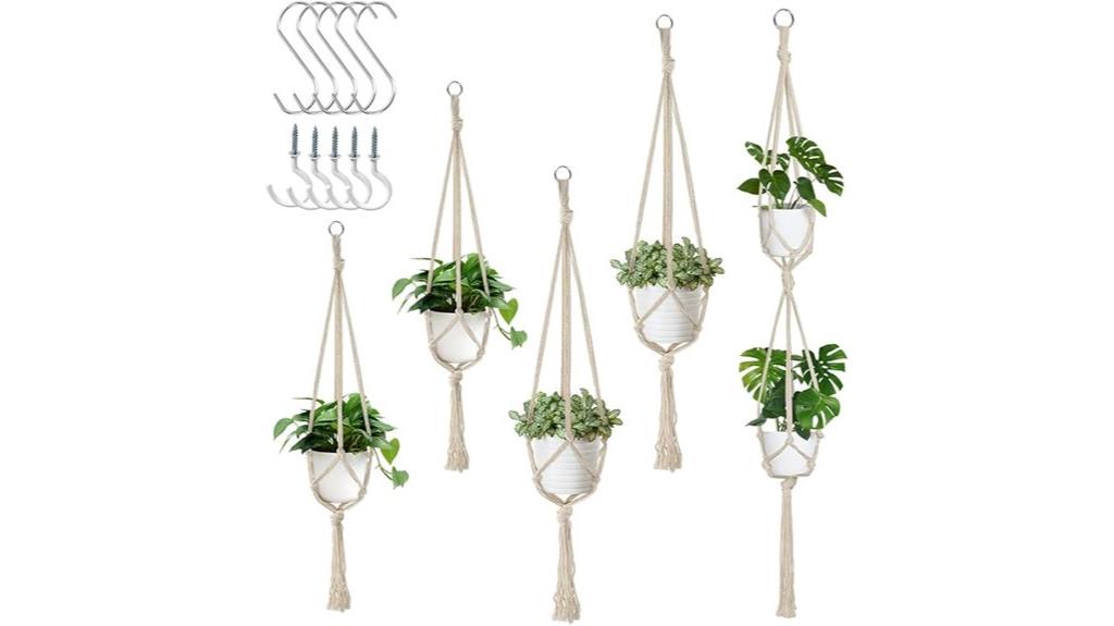 set of five macrame hangers