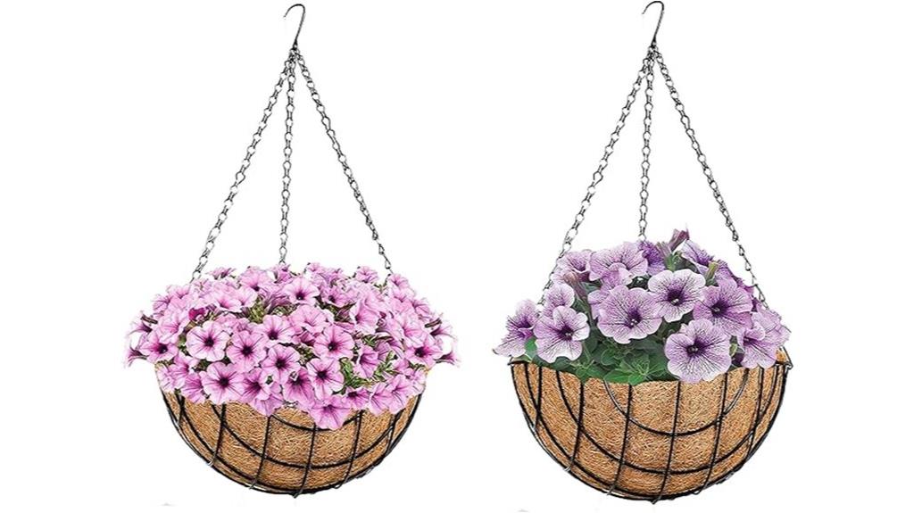 two coco coir hanging baskets