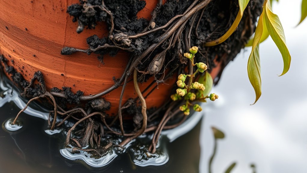 container waterlogging root rot