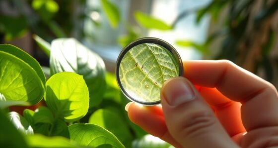 examine houseplants with lens