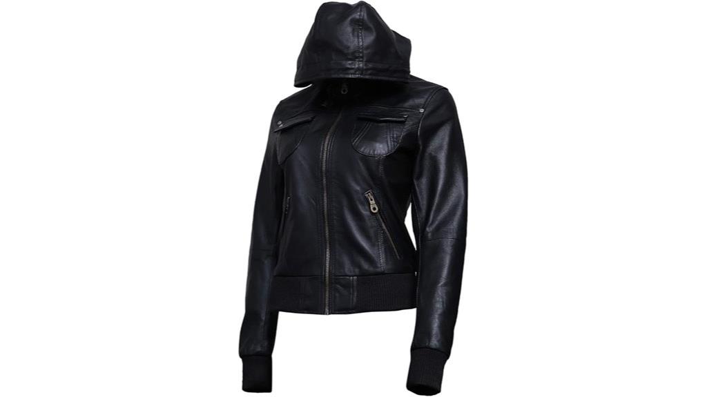 lambskin motorcycle hooded jacket
