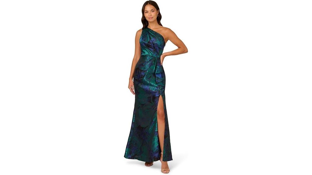 one shoulder jacquard gown