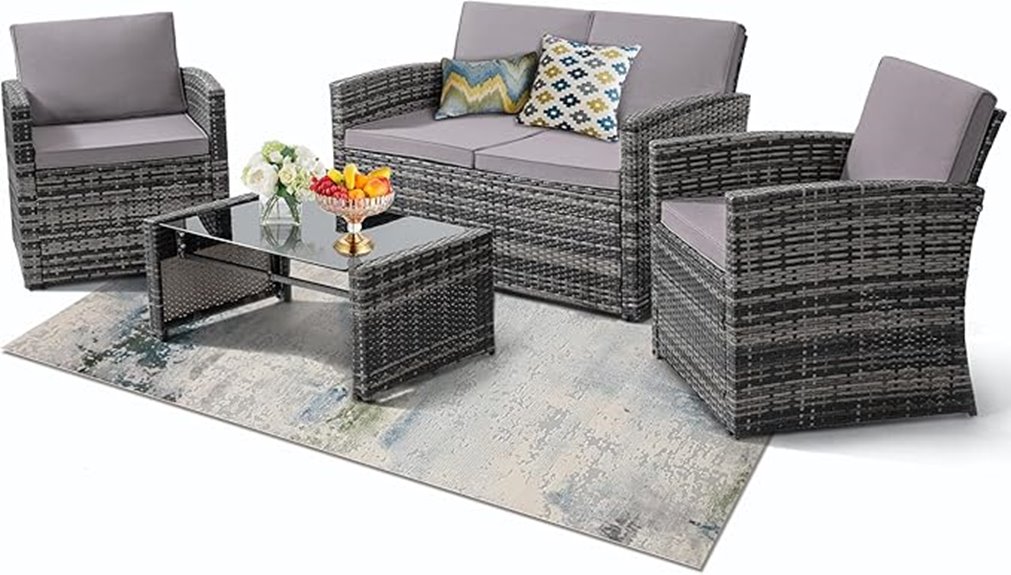patio set with cushioned chairs