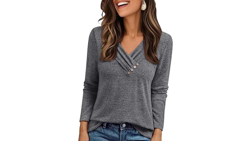 women s v neck buttoned tunic