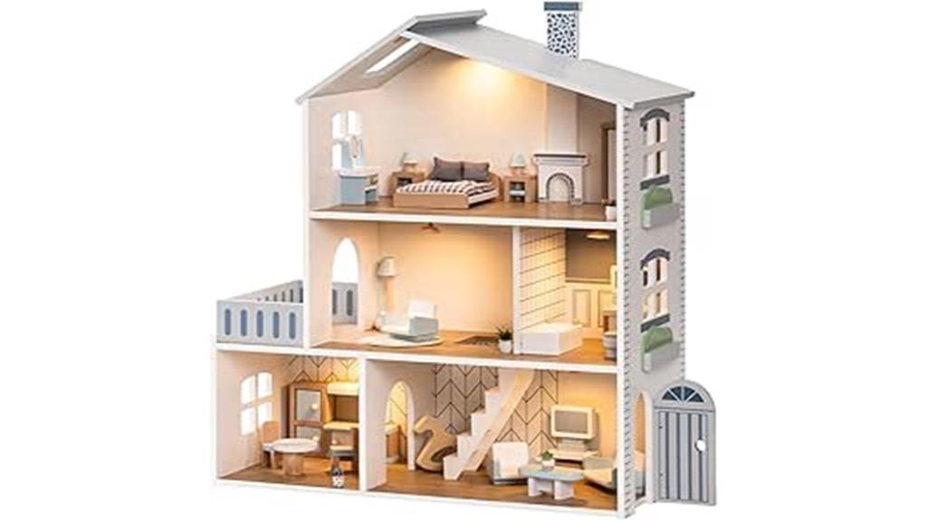 wooden dollhouse with accessories