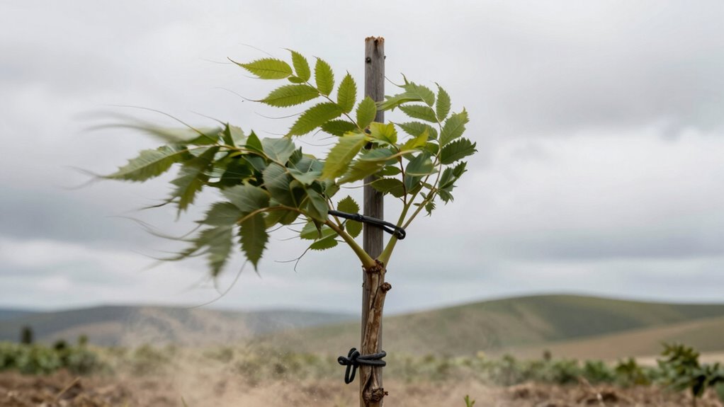 secure young plants against wind