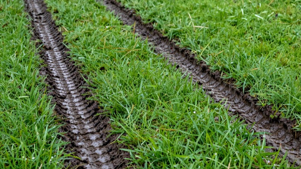 wet lawn tire impressions