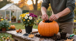 The DIY Pumpkin Plant Pot Trend That's Bringing An Unexpected Twist To Fall Porches – It's My New Favorite Way To Grow Chrysanthemums